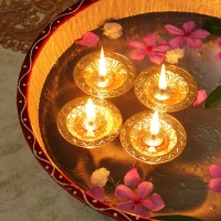 Set of Four Gold Plated Round Shaped Floating Diyas