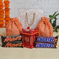 Tulsi Diya with Imported Chocolates in Jute Potlis